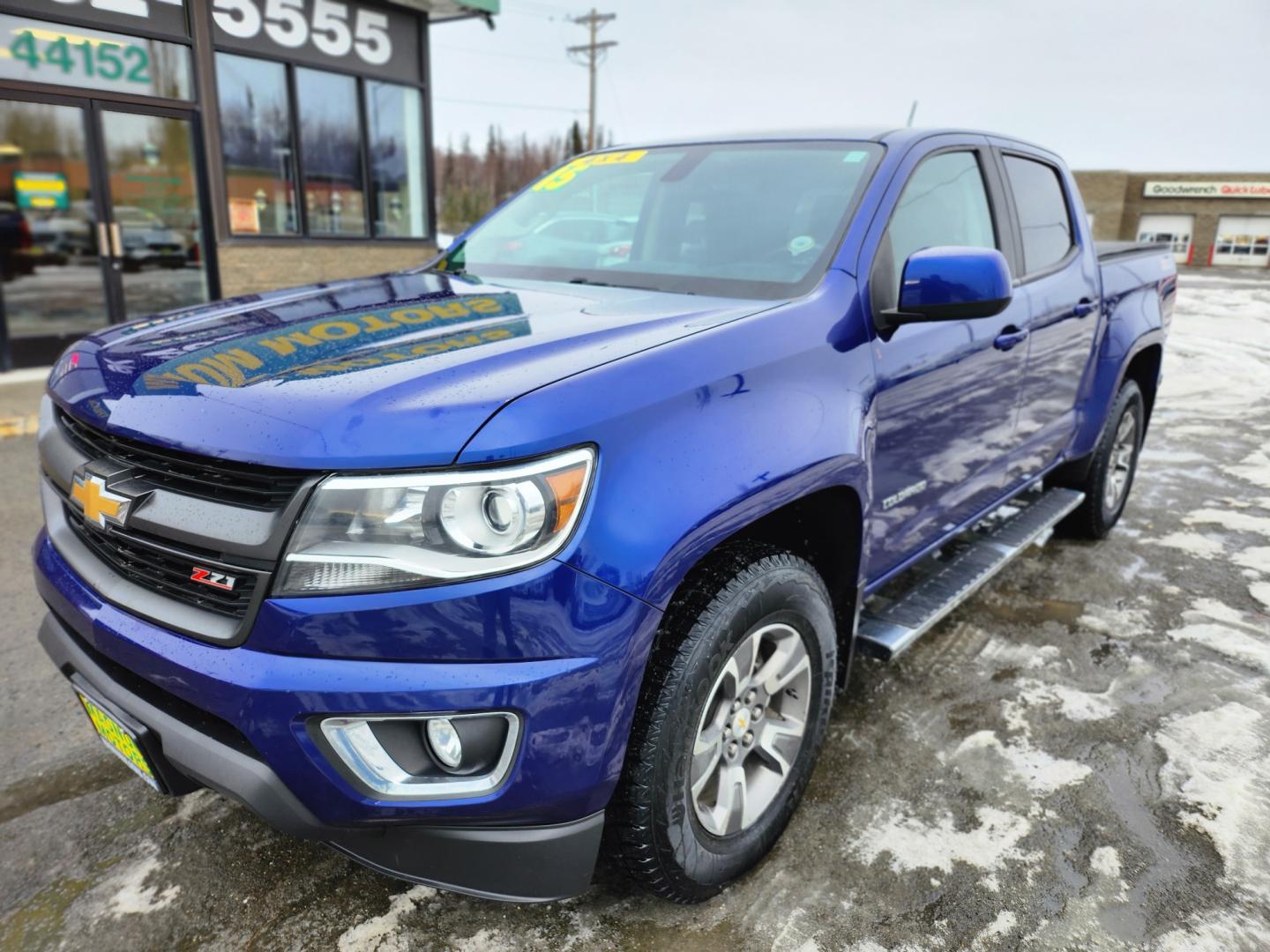 2015 Blue /BLACK Chevrolet Colorado Z71 Crew Cab 4WD Long Box (1GCGTCE34F1) with an 3.6L V6 DOHC 24V GAS engine, 6-Speed Automatic transmission, located at 1960 Industrial Drive, Wasilla, 99654, (907) 274-2277, 61.573475, -149.400146 - Photo#2